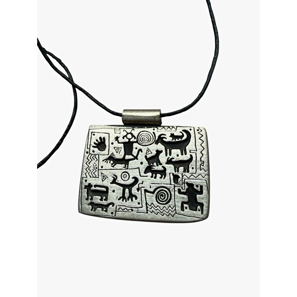 Urban Fetishes Alice Seely 1998 Petroglyph Pewter Pendant Cord Necklace